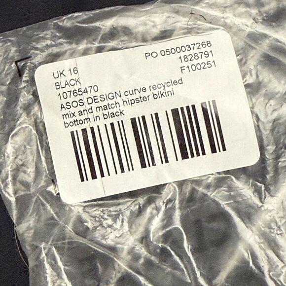 NEW! ASOS Design Curve Recycled Mix & Match Hipster Bikini Bottom Black US Sz 12 - Picture 5 of 5